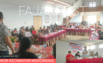 Camat Modoinding Meyer Tigau, S.Ip, Pimpin Rakor dan Evaluasi Kecamatan Modoinding.